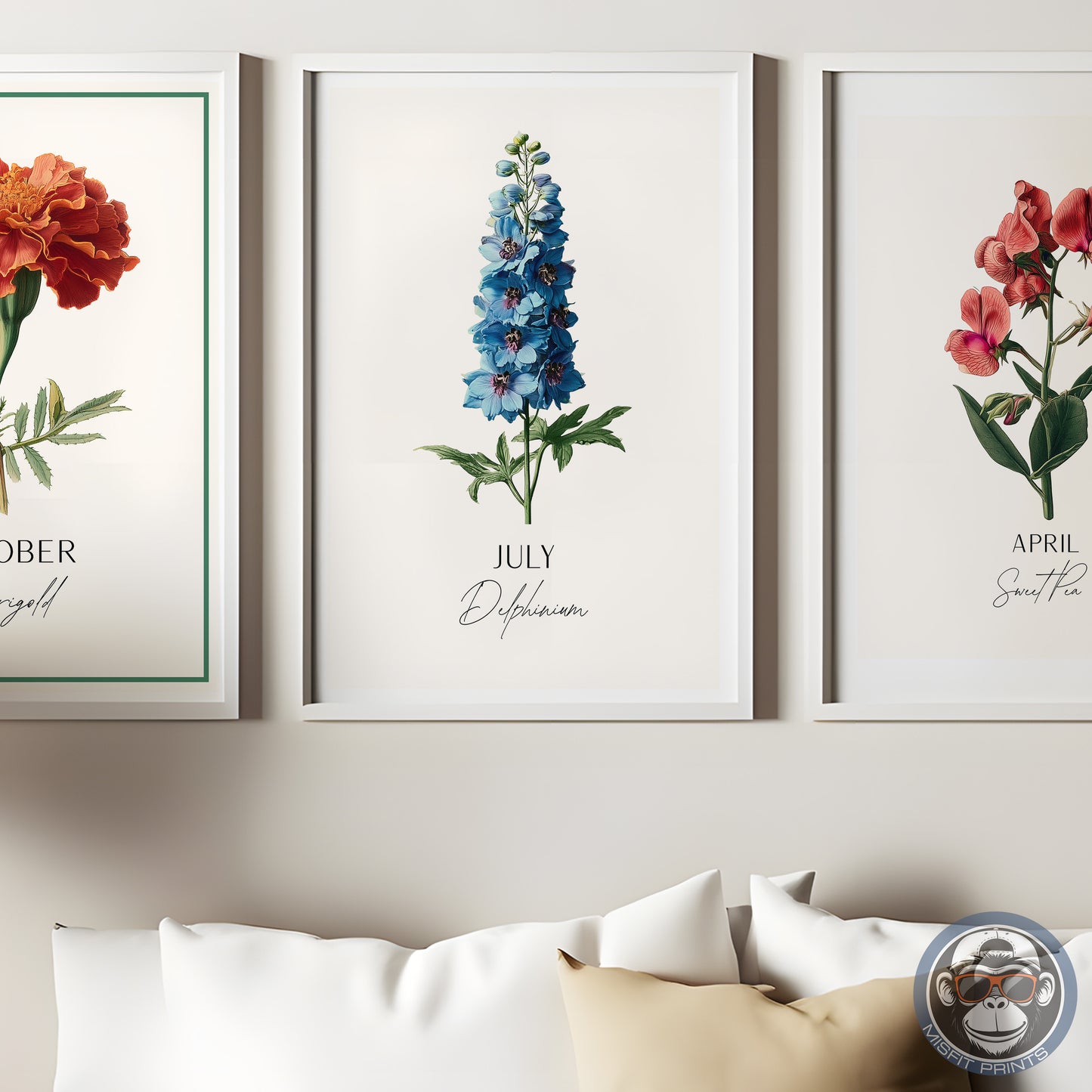 July Birth Flower Poster – Delphinium Art Print – Vintage Botanical Birthday Gift