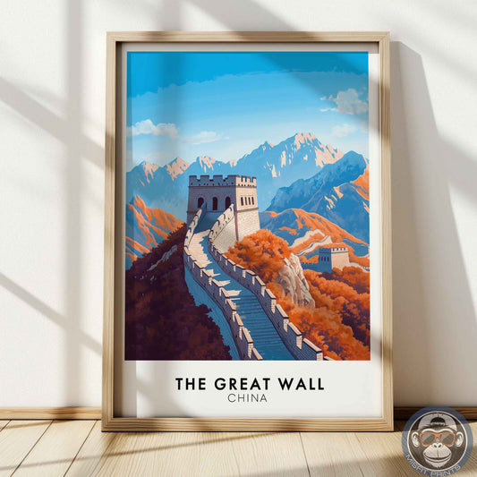 The Great Wall Poster – China Travel Wall Art, Historic Landmark Print, Mountain Decor