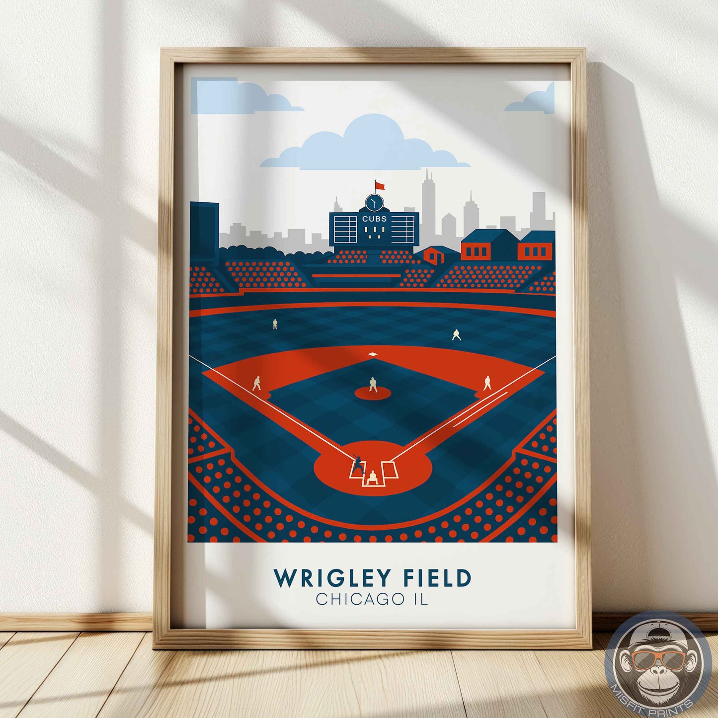 Wrigley Field Chicago Poster – Retro Modern Baseball Stadium Wall Art Print