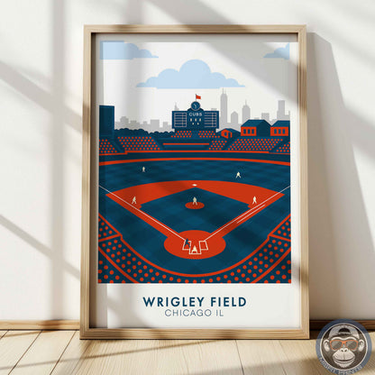 Wrigley Field Chicago Poster – Retro Modern Baseball Stadium Wall Art Print