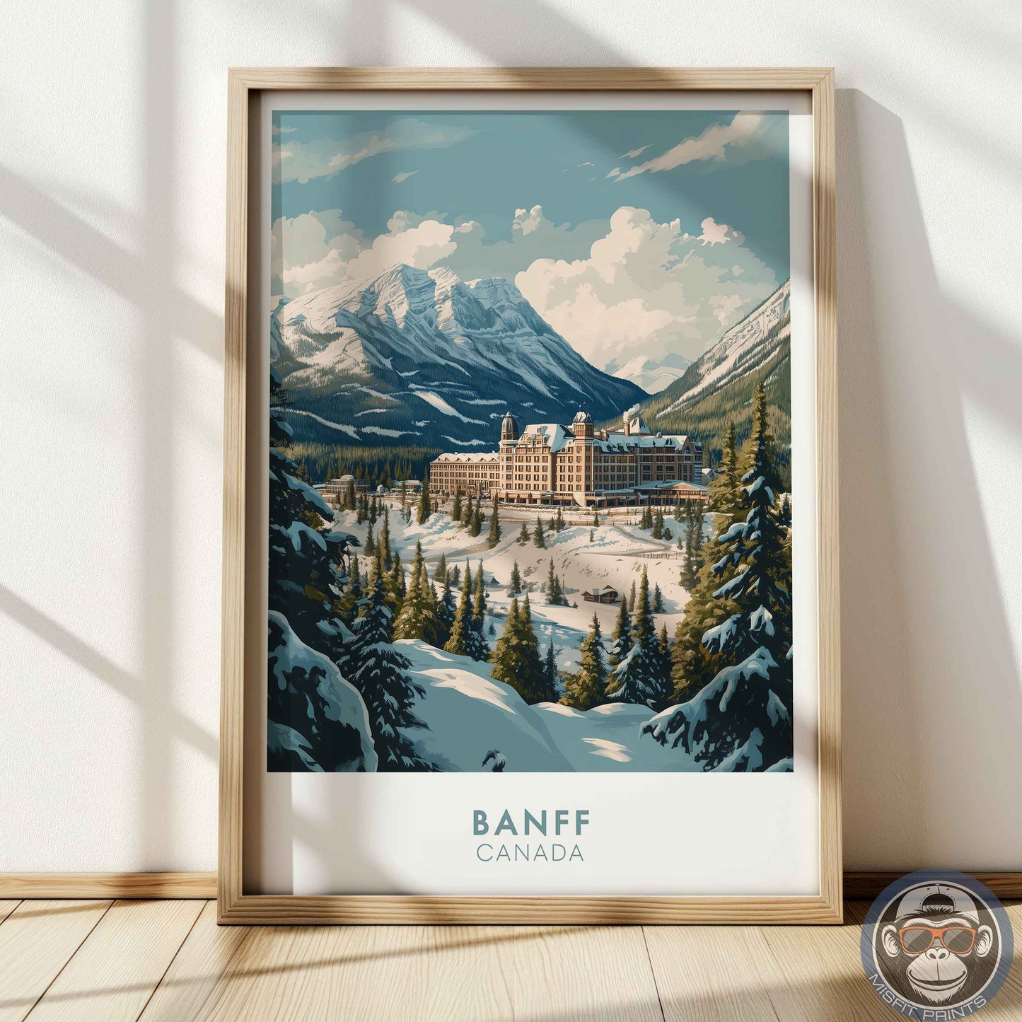 Banff Poster – Canada Travel Wall Art, Rocky Mountain Winter Print, Castle Hotel Decor