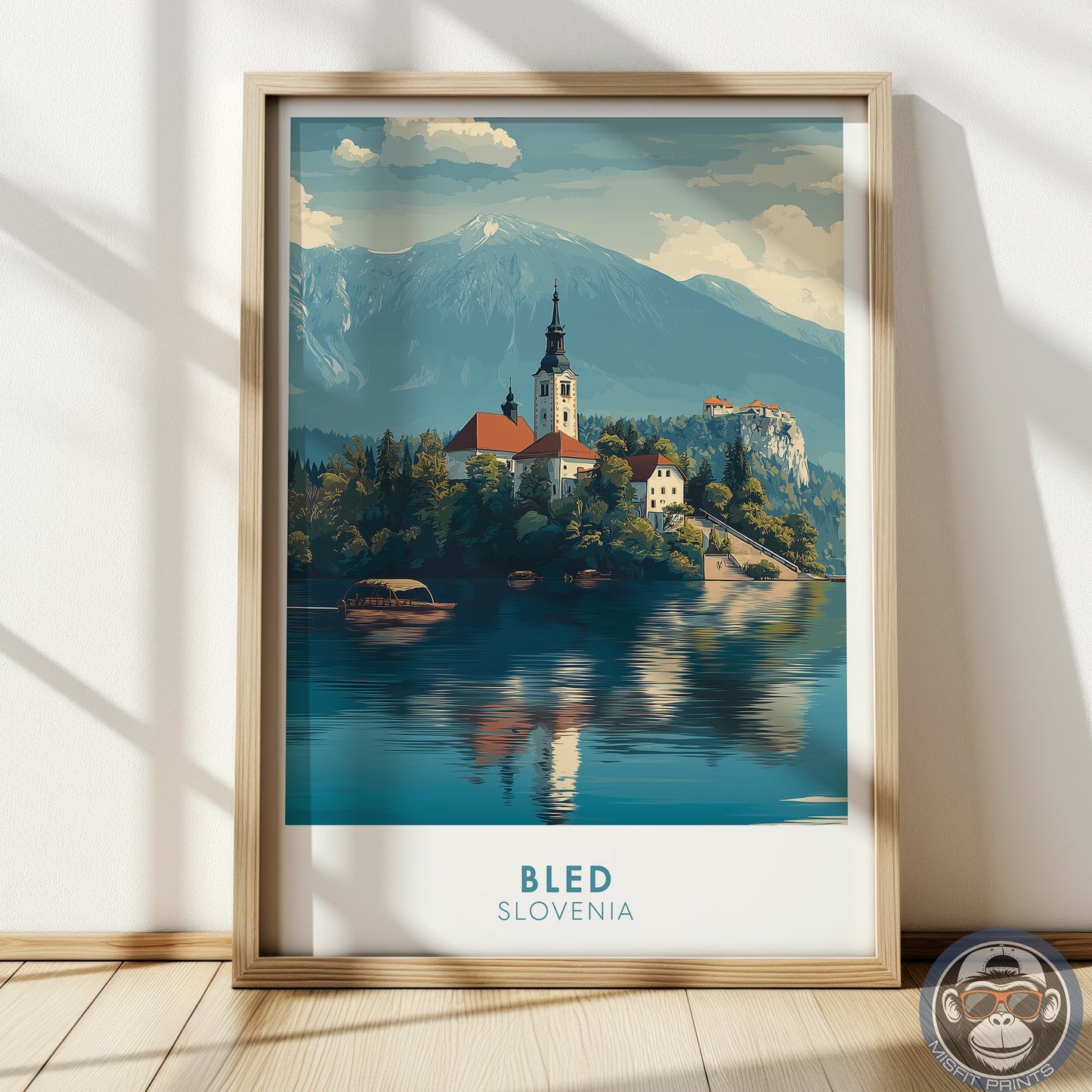 Lake Bled Slovenia Wall Art | European Travel Poster, Alpine Landscape Print, Castle and Church Scenic Decor