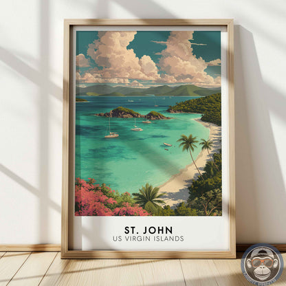 St. John Poster – US Virgin Islands Wall Art, Trunk Bay Tropical Beach Print