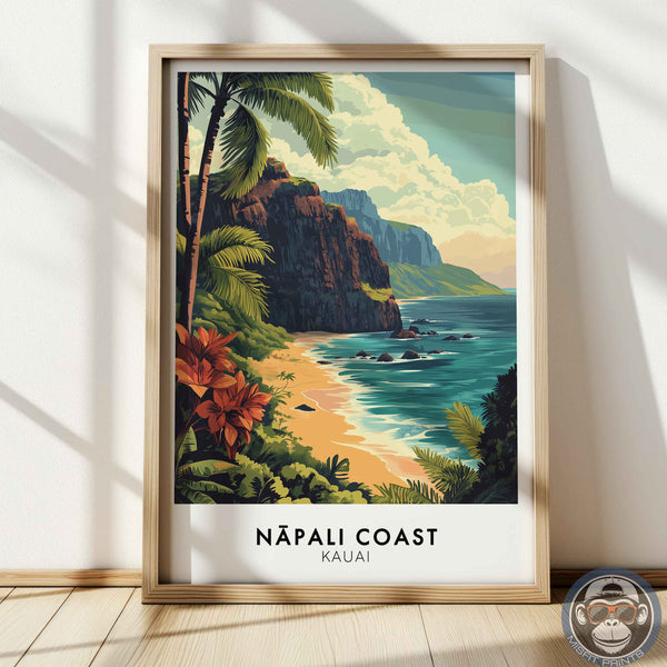 Nā Pali Coast Kauai Poster – Hawaii Beach Wall Art, Tropical Coastal Landscape Print