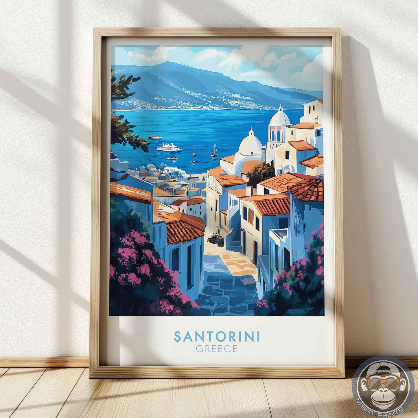 Santorini Poster – Greece Wall Art, Aegean Coastal Print, Mediterranean Travel Decor