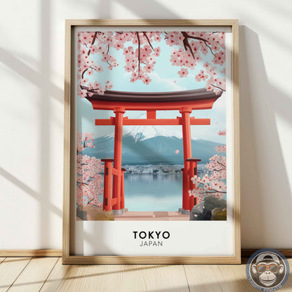 Tokyo Poster – Japan Travel Wall Art, Mount Fuji Print, Torii Gate and Cherry Blossom Decor