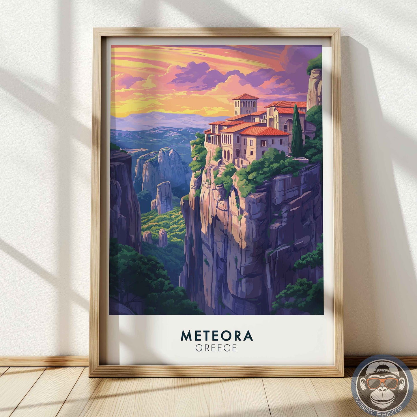 Meteora Greece Poster – Monastery Wall Art, Mountain Travel Print, European Landscape Decor