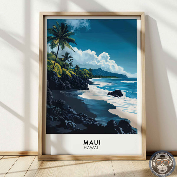 Maui Hawaii Poster – Tropical Beach Wall Art Print, Coastal Island Decor for Home or Office