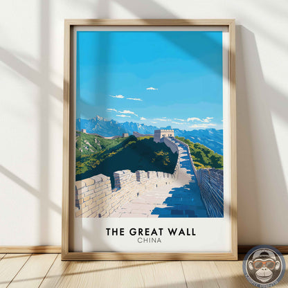 The Great Wall Poster – China Travel Wall Art, Historic Landmark Print, Mountain Landscape Decor