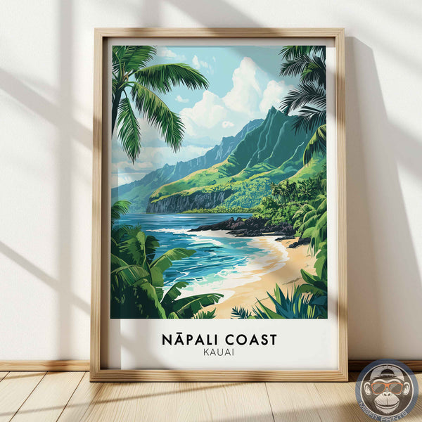 Nā Pali Coast Poster Kauai – Hawaii Wall Art Tropical Beach Print Coastal Landscape Decor