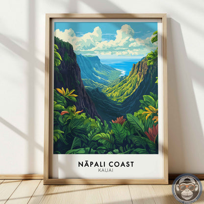 Nā Pali Coast Poster – Kauai Hawaii Wall Art, Tropical Landscape Print, Island Travel Decor