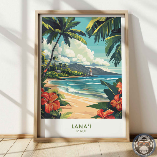 Lana’i Maui Poster – Hawaii Beach Wall Art, Tropical Coastal Print, Island Travel Decor