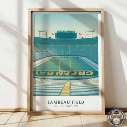 Lambeau Field Poster Green Bay Football Stadium Wall Art Print for Home Decor & Fans