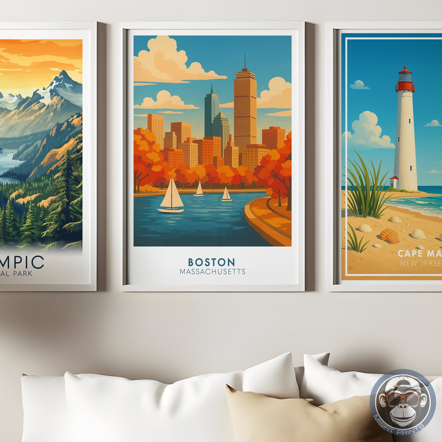 Boston Travel Poster - Sailboats on Charles River - Skyline Art Print