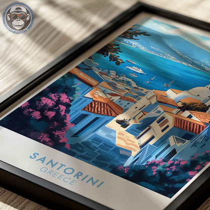 Santorini Poster – Greece Wall Art, Aegean Coastal Print, Mediterranean Travel Decor