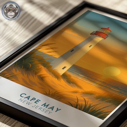 Cape May Lighthouse Poster – New Jersey Coastal Wall Art – Minimalist Travel Print – Beach Sunset Home Decor