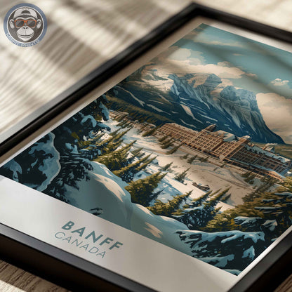 Banff Poster – Canada Travel Wall Art, Rocky Mountain Winter Print, Castle Hotel Decor