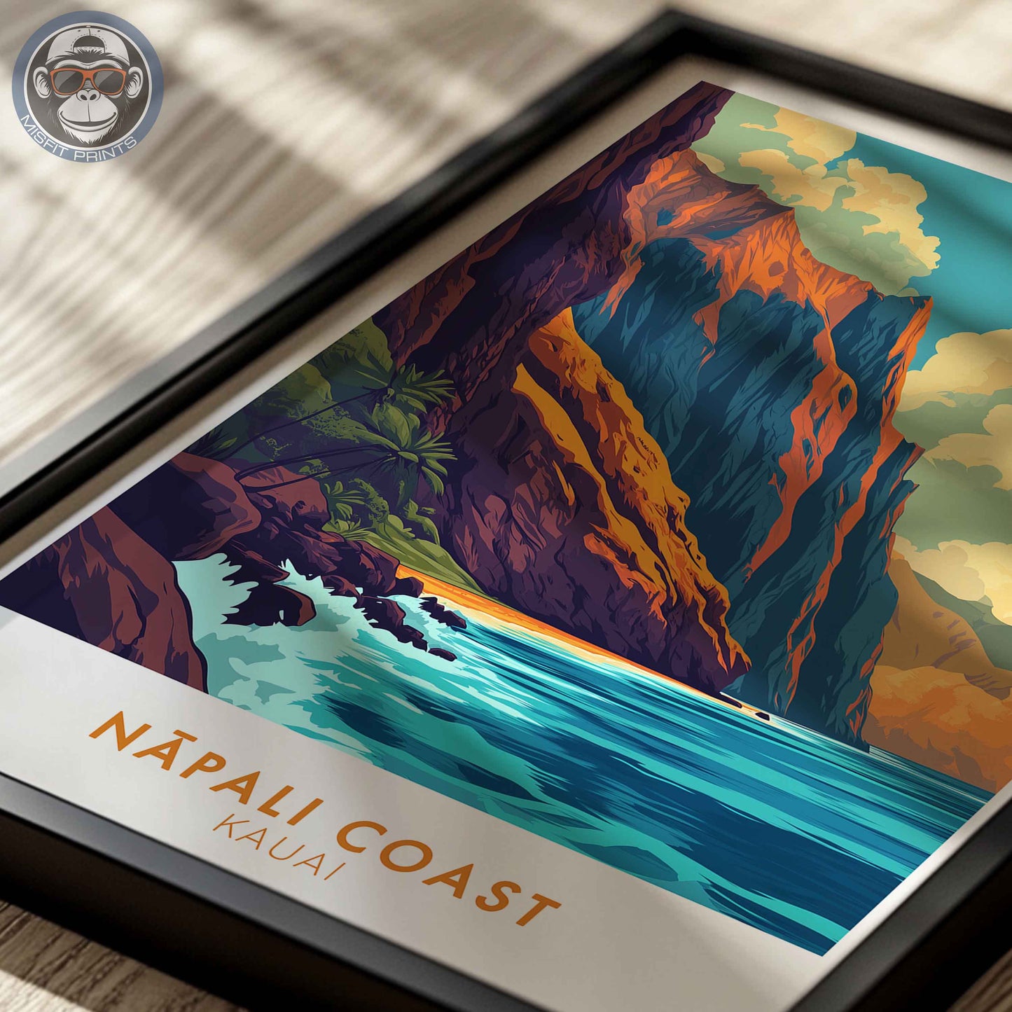 Nā Pali Coast Poster – Kauai Hawaii Wall Art, Tropical Ocean Print, Coastal Travel Decor