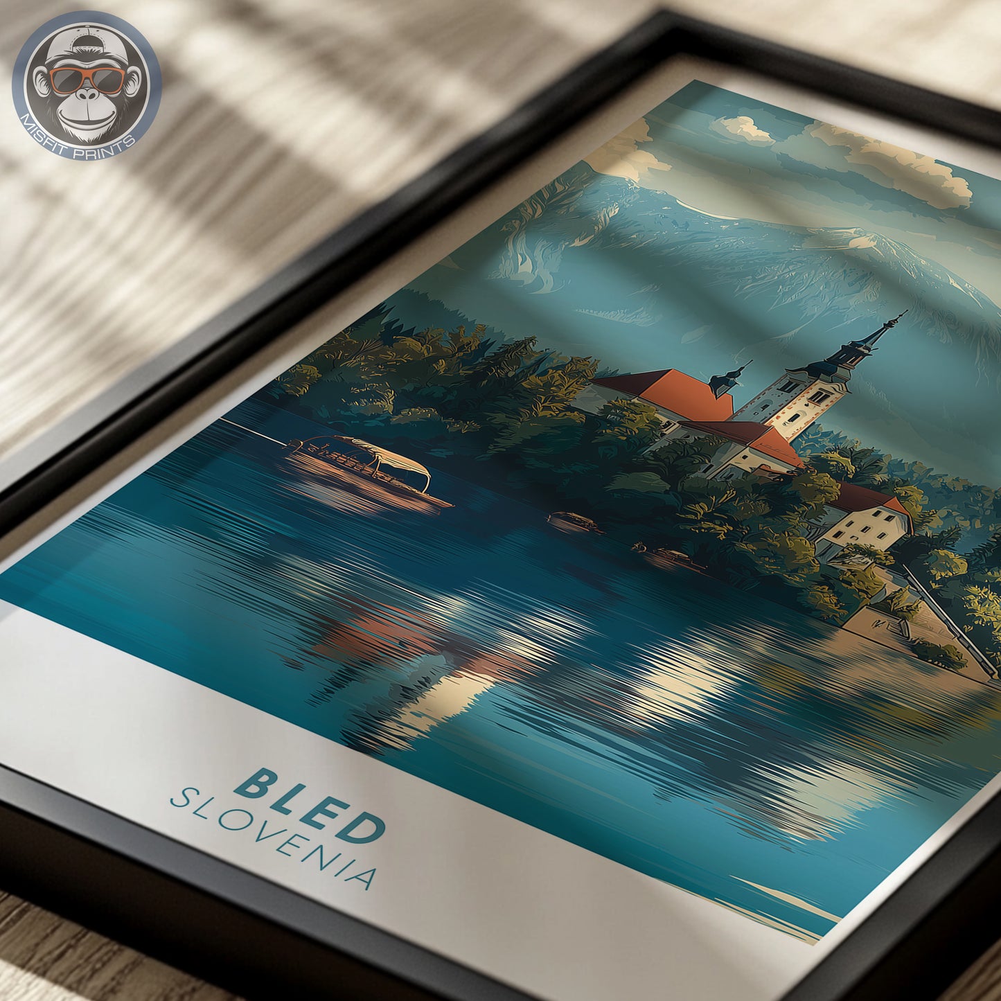 Lake Bled Slovenia Wall Art | European Travel Poster, Alpine Landscape Print, Castle and Church Scenic Decor