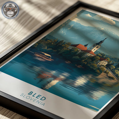 Lake Bled Slovenia Wall Art | European Travel Poster, Alpine Landscape Print, Castle and Church Scenic Decor