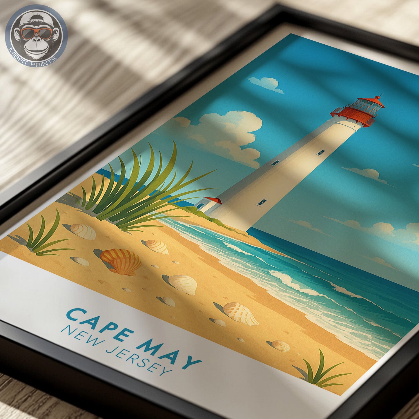 Cape May Lighthouse Art Print – Coastal New Jersey Beach Poster, Nautical Wall Decor, Seaside Home Artwork, Misfit Prints