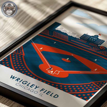 Wrigley Field Chicago Poster – Retro Modern Baseball Stadium Wall Art Print