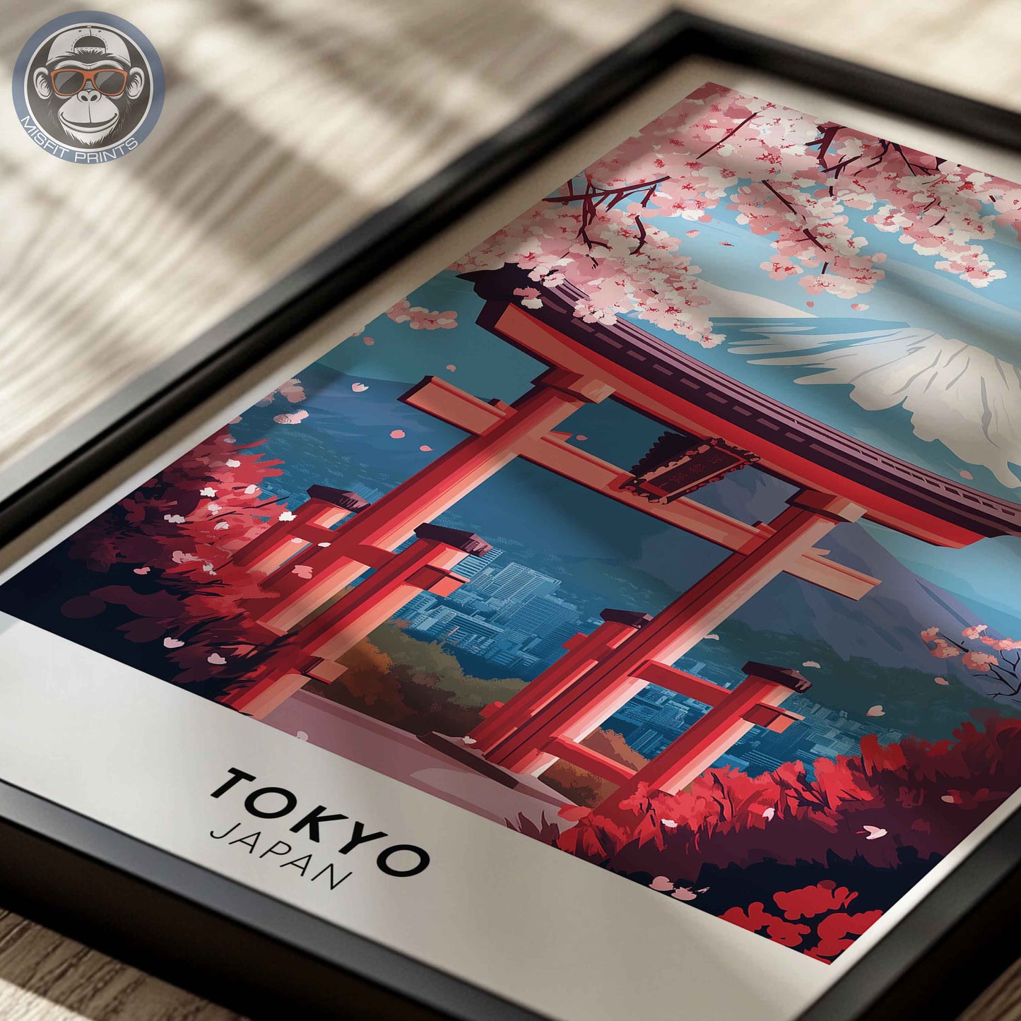 Tokyo Poster – Japan Travel Wall Art, Mount Fuji Print, Torii Gate and Cherry Blossom Decor