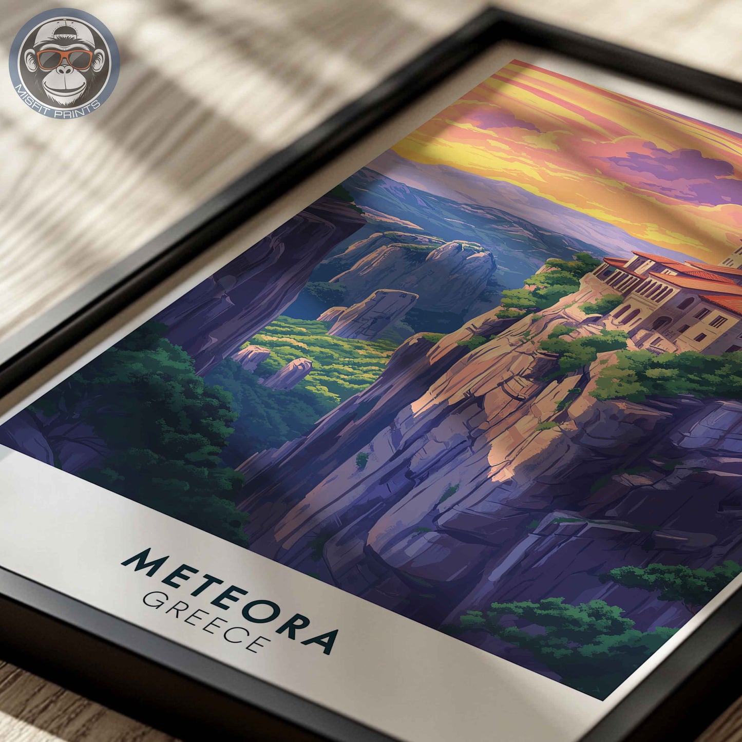 Meteora Greece Poster – Monastery Wall Art, Mountain Travel Print, European Landscape Decor
