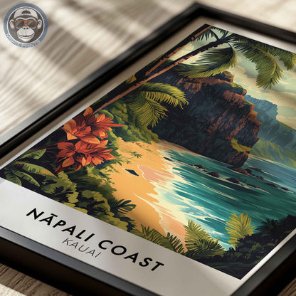 Nā Pali Coast Poster – Kauai Hawaii Wall Art, Tropical Beach Print, Island Travel Decor
