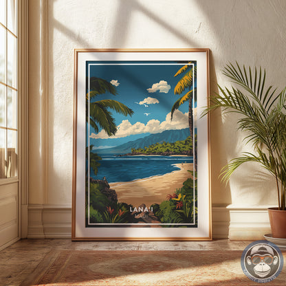 Lanai Maui Hawaii Travel Poster | Tropical Beach Coastal Wall Art