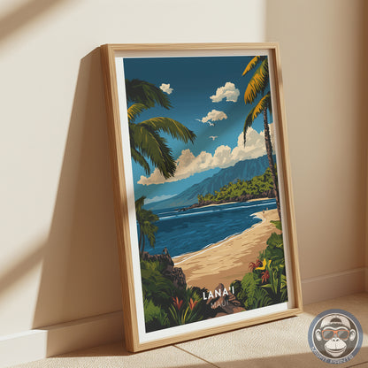 Lanai Maui Hawaii Travel Poster | Tropical Beach Coastal Wall Art