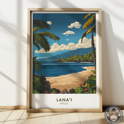 Lanai Maui Hawaii Travel Poster | Tropical Beach Coastal Wall Art