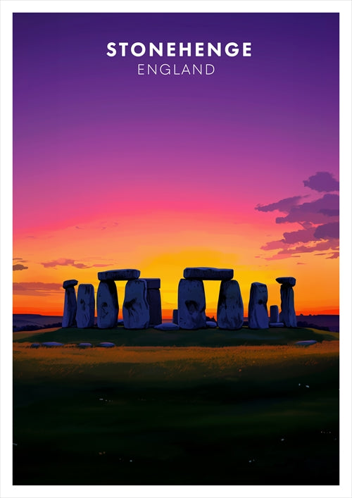 Stonehenge Sunset Poster Wall Art – England Travel Print, Mystical Landscape Home Decor