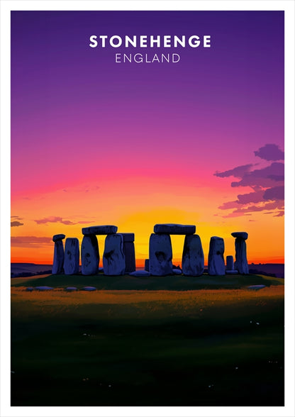 Stonehenge Sunset Poster Wall Art – England Travel Print, Mystical Landscape Home Decor