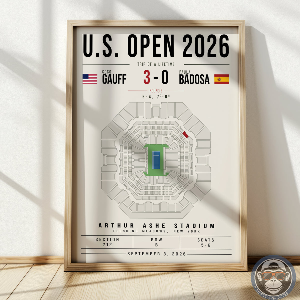 Custom US Open Tennis Stadium Seat Map Poster