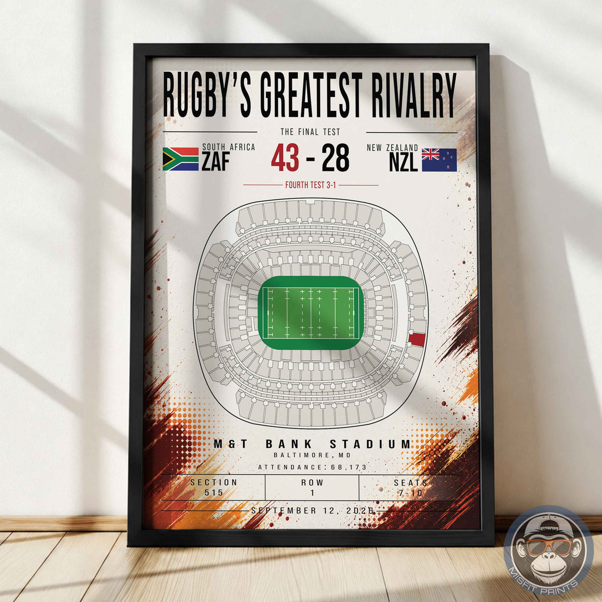 South Africa vs New Zealand Rugby Match Poster | M&T Bank Stadium