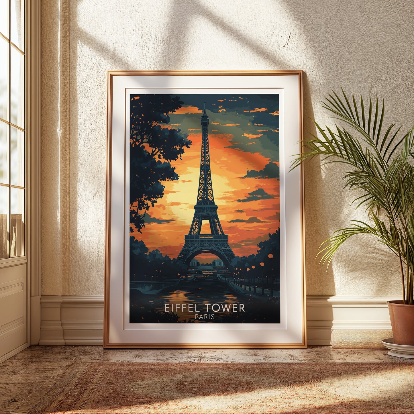 Eiffel Tower Paris Poster – Sunset Silhouette Wall Art Print