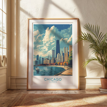 Chicago Cityscape Poster: Vintage Travel Print, Urban Architecture