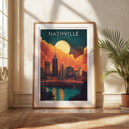 Nashville Skyline Art Print — Sunset Cityscape Wall Art