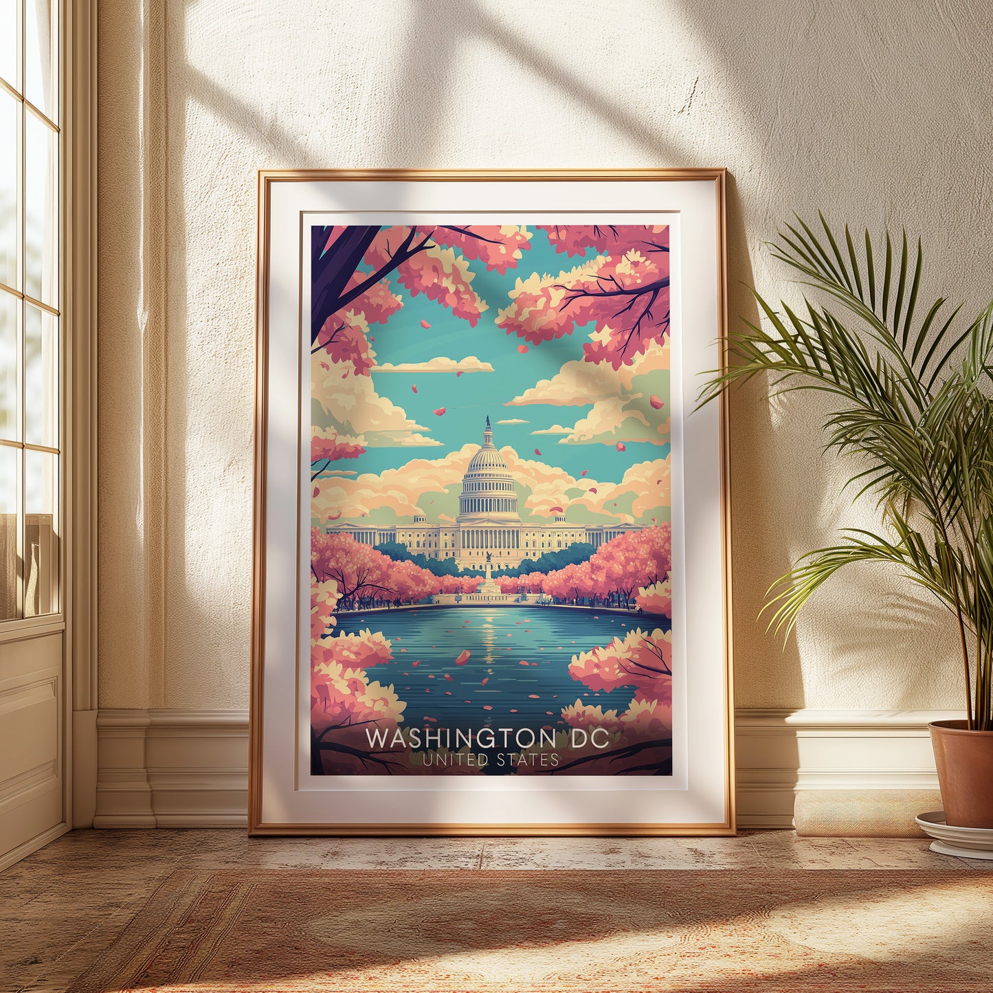 Washington D.C. Capitol Poster — Vintage Cherry Blossom Wall Art Print for Travel & City Lovers
