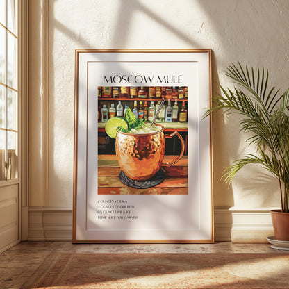 Moscow Mule Cocktail Poster — Retro Mixology Wall Art Print for Home Bar & Kitchen
