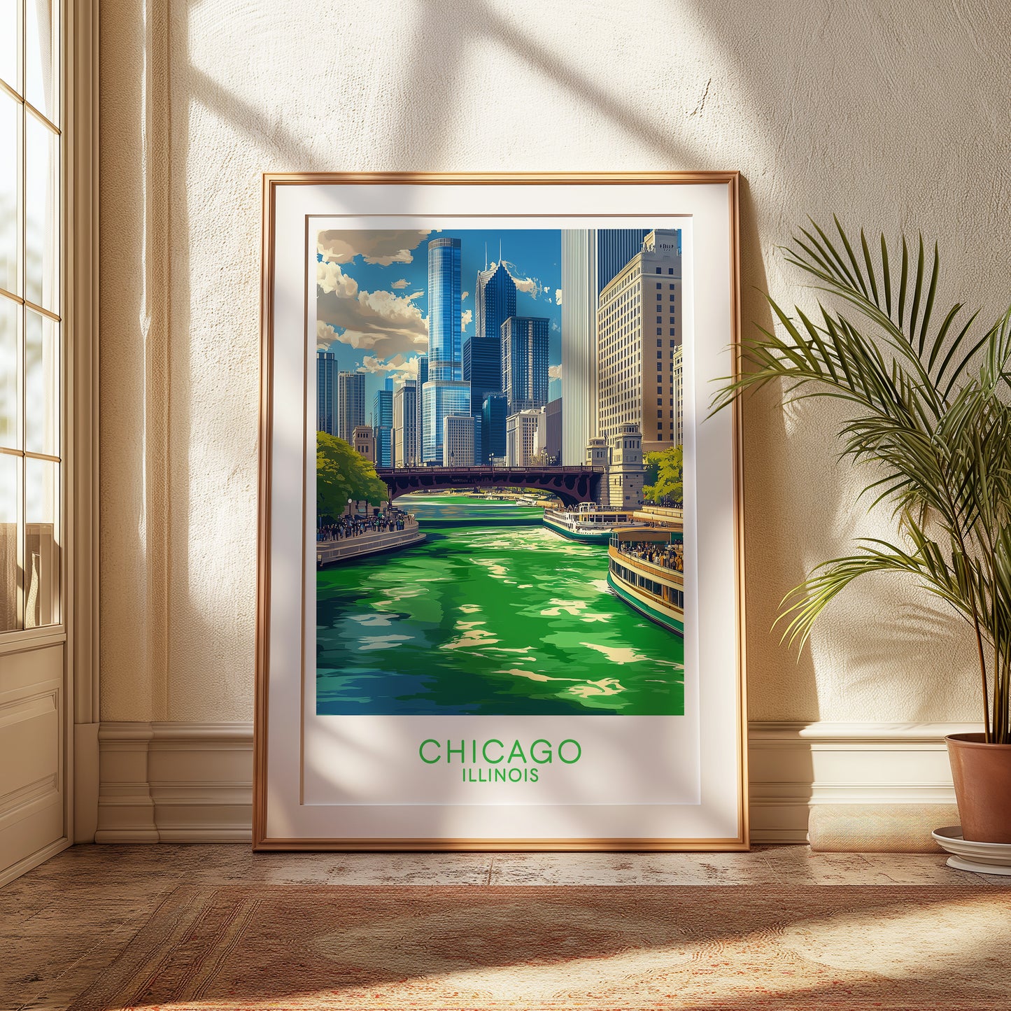 Chicago St. Patrick's Day Green River Poster – Vintage City Travel Wall Art Print