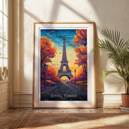 Eiffel Tower Paris Poster – Autumn Travel Wall Art Print