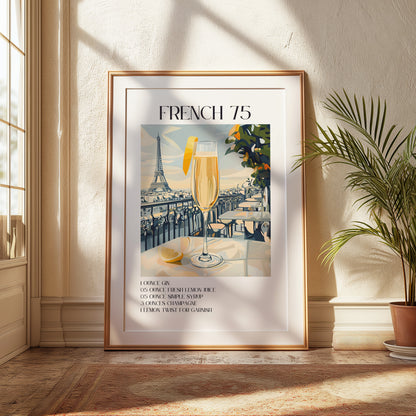 French 75 Cocktail Poster | Elegant Recipe Print for Home Bar Decor & Kitchen Art | Unique Gift for Cocktail Lovers