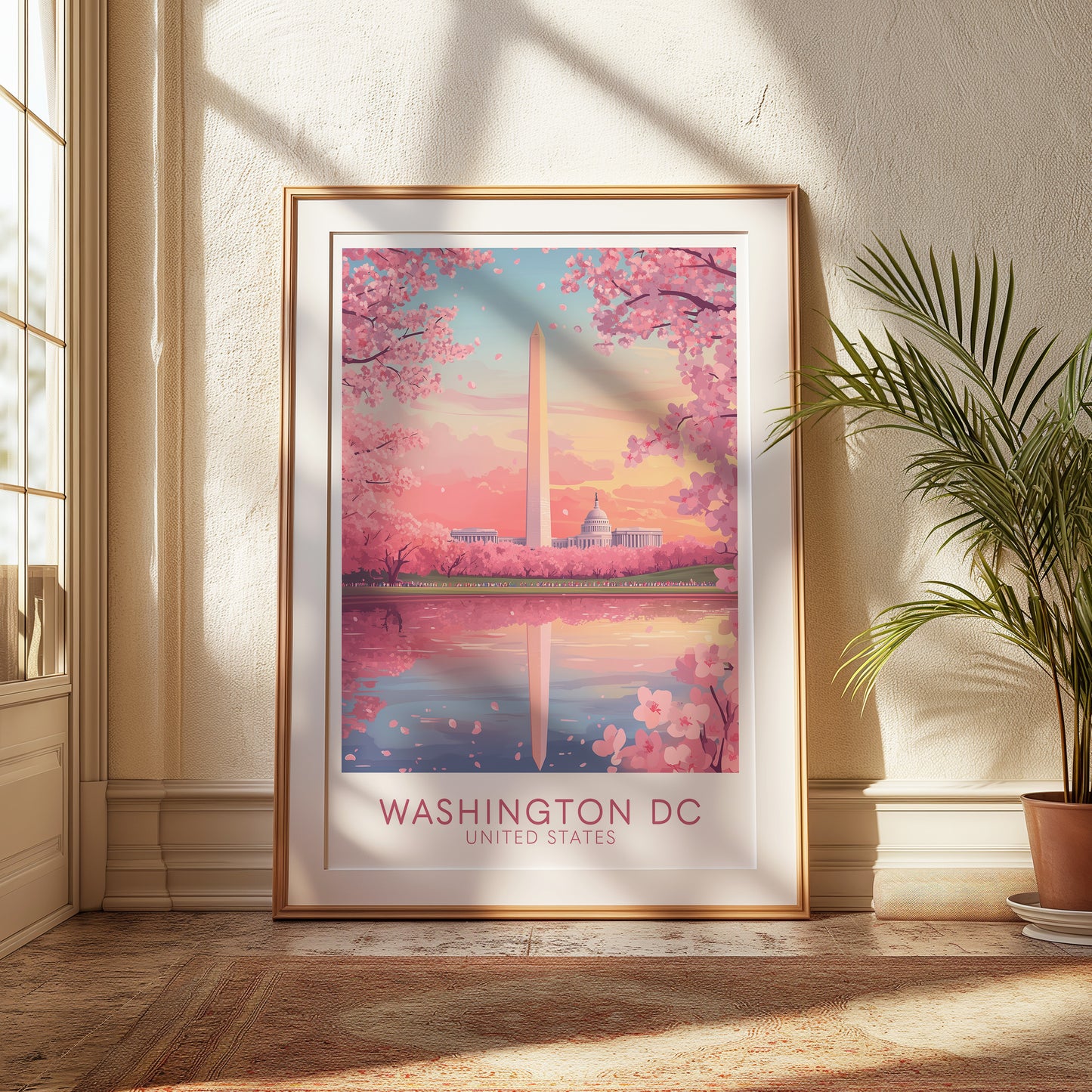 Washington DC Cherry Blossom Poster, Wall Art, Travel Print, Wedding gift, Cherry Blossom in DC, Washington DC Poster Print
