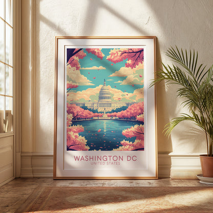 Washington D.C. Capitol Poster — Vintage Cherry Blossom Wall Art Print for Travel & City Lovers