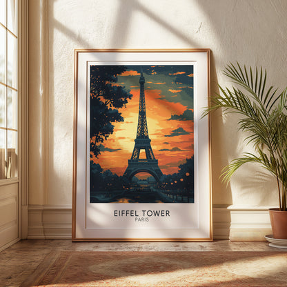 Eiffel Tower Paris Poster – Sunset Silhouette Wall Art Print