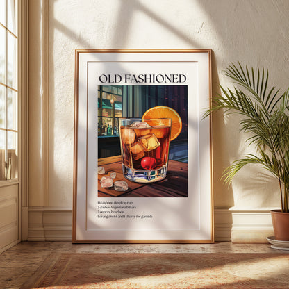 Old Fashioned Cocktail Poster — Classic Drink Recipe Wall Art Print for Bar & Kitchen