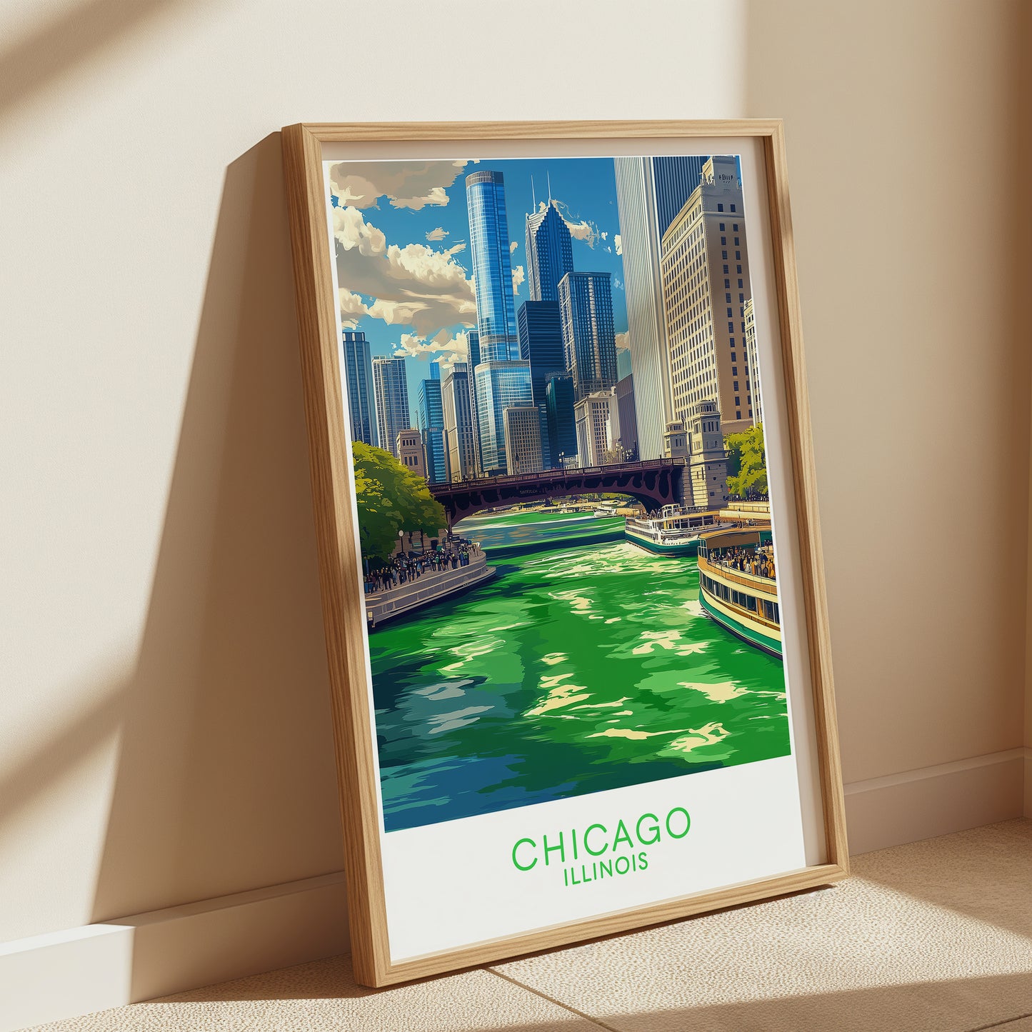 Chicago St. Patrick's Day Green River Poster – Vintage City Travel Wall Art Print