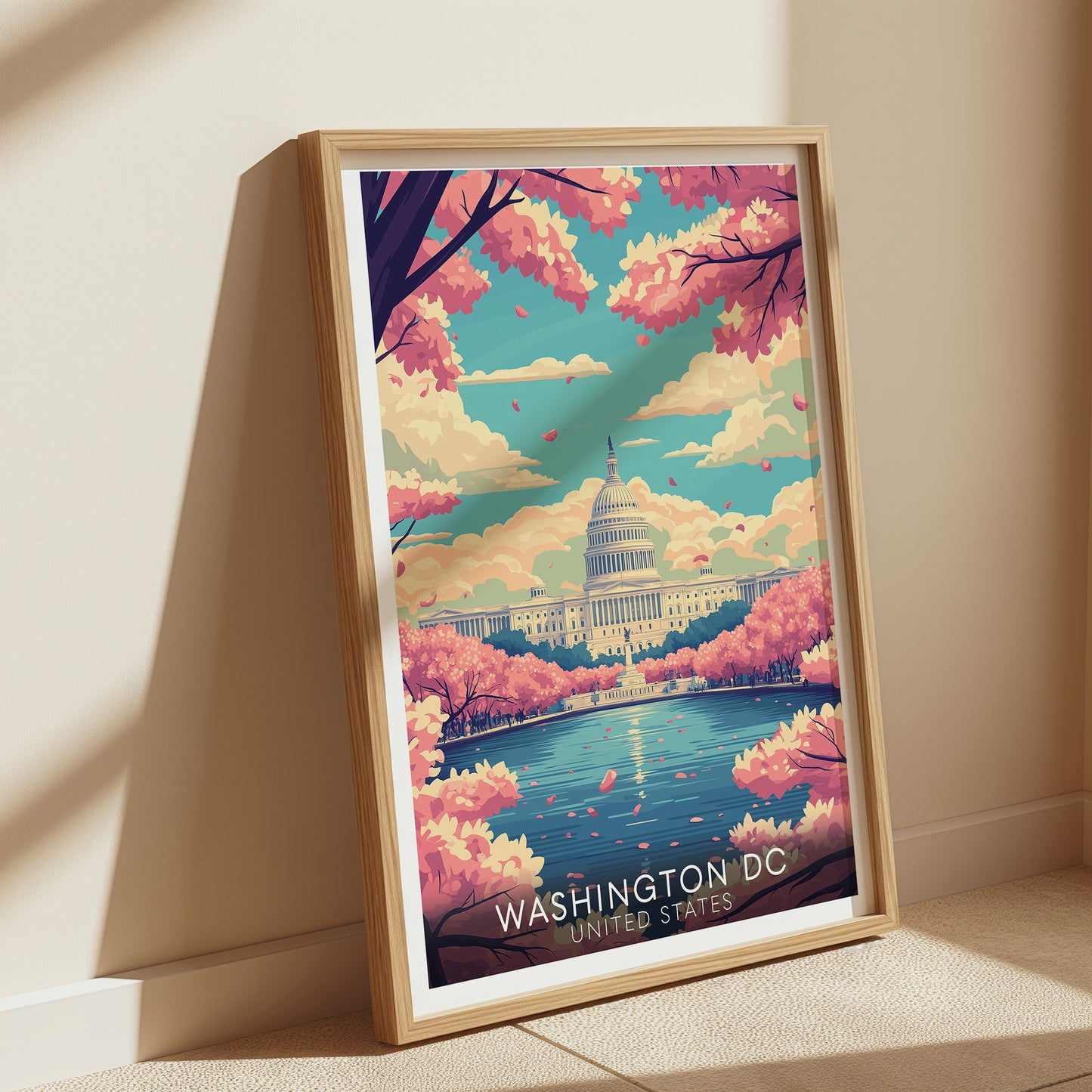 Washington D.C. Capitol Poster — Vintage Cherry Blossom Wall Art Print for Travel & City Lovers